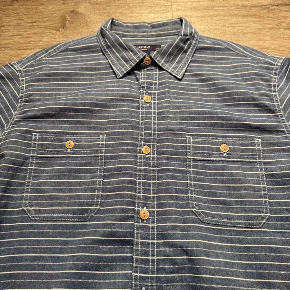 Cremieux Shirt Mens L Blue 100% Cotton Striped Workwear Preppy Summer Minimalist